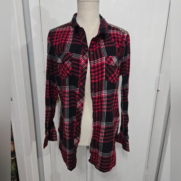Arizona plaid long sleeve snap button up blouse size L - Picture 4 of 8